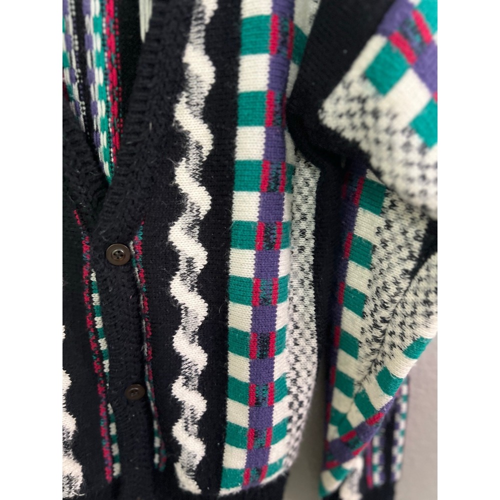 VTG Woman's Chunky Cardigan Colorful Sz 16/18 Hong Kong 80's VNeck Grandpacore - Picture 6 of 8